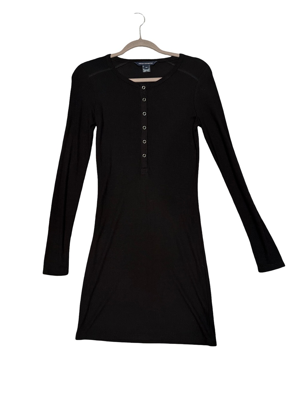 French Connection Black Long-Sleeve Henley Dress